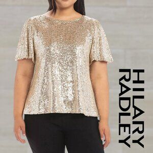 Hilary Radley | Short Sleeve Sequin Blouse | Champagne | XS | NWT